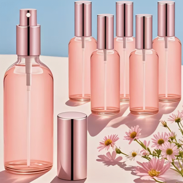 3pcs 100ml Pink Glass Fine Mist Spray Bottles with Rose Gold Caps