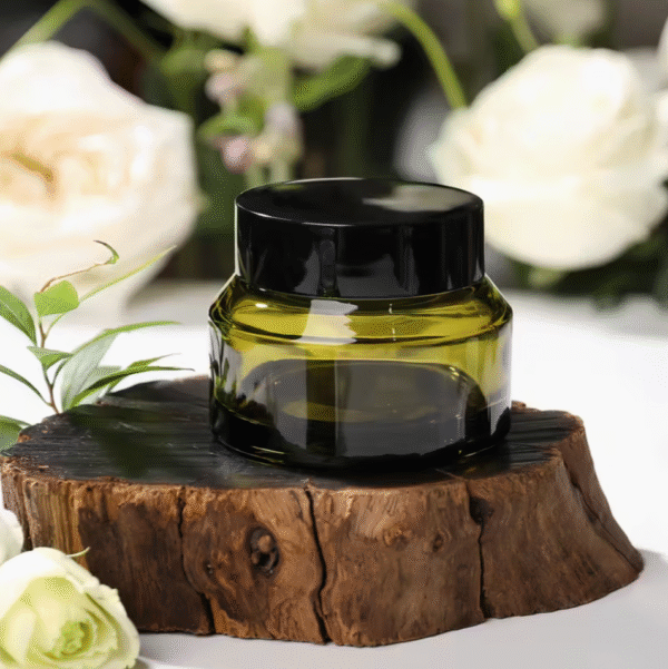 4pcs 50ml Green Glass Cosmetic Jars with Black Lids