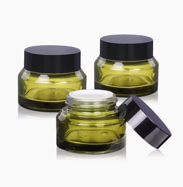 4pcs 50ml Green Glass Cosmetic Jars with Black Lids