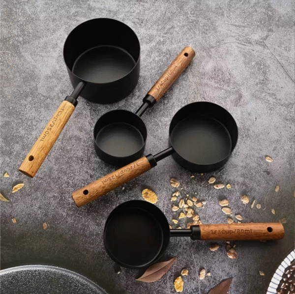 8 pcs Stainless Steel Measuring Spoons and Cups Set with Wooden Handles