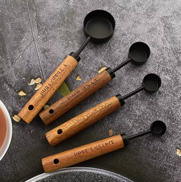 8 pcs Stainless Steel Measuring Spoons and Cups Set with Wooden Handles